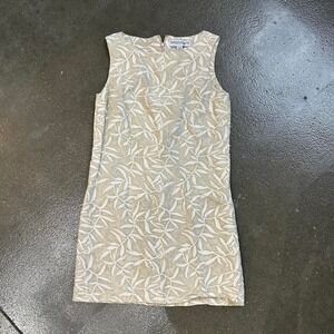 Vintage Valerie Stevens Petites Beige Floral Size 8P Small Shift Dress